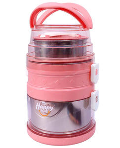 Spanker Tripple Layer Jumbo Lunch Box Thermal Stainless Steel Insulation Box Tableware Set Portable Tiffin Box for Kid Adult Student Children Keep Food - 2100 ML - Pink
