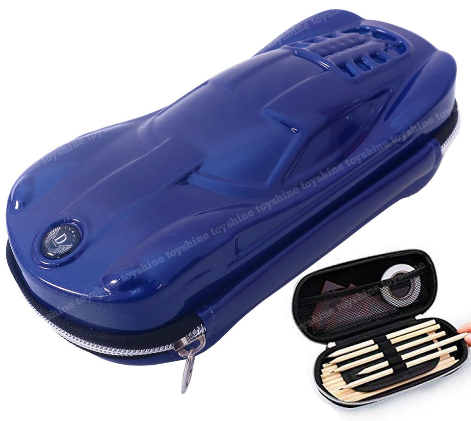 Toyshine Glaze Car Hardtop Pencil Case with Compartments - Kids Large Capacity School Supply Organizer Students Stationery Box - Girls Boys Pen Pouch- Blue