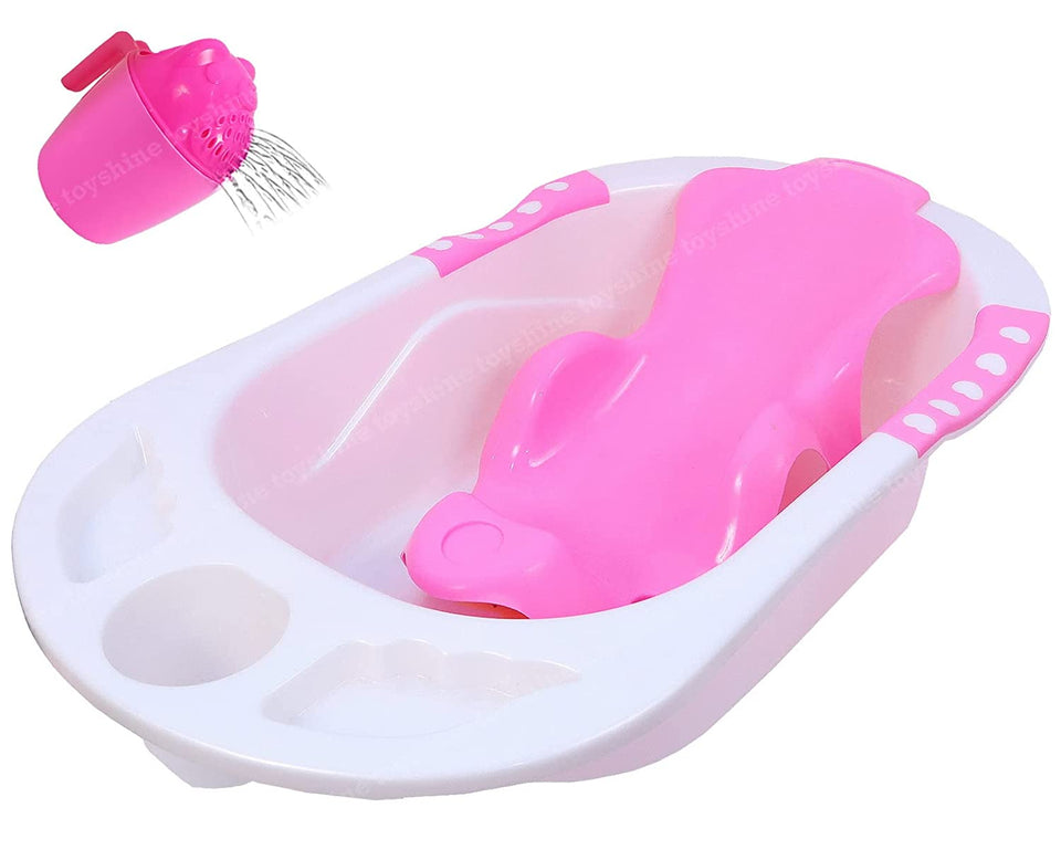 Toyshine 3 in 1 Non Slip Jumbo Baby Bath Tub, Mini Seat Bather and Magic Mug Combo for Baby Infant 0-3 Years Old (Pink)…