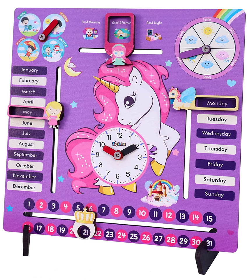 Toyshine Unicorn Wooden 7 in 1 Activity Clock