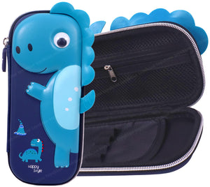 Toyshine Jazy Dinosaur Hardtop Pencil Case with Multiple Compartments - Kids School Supply Organizer Students Stationery Box - Girls Pen Pouch- Blue