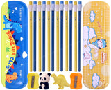 Toyshine Pack of 18 Dinosaur and Panda Set - 2 Pencil Boxes, 2 Erasers, 12 Pencils, 2 Sharpner, Birthday Party Return Gift Party Favor for Kids