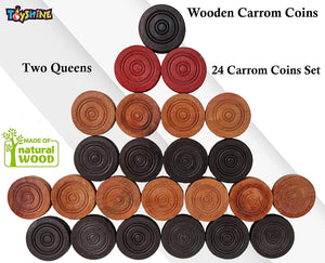 Toyshine Carrom Playing Coins and Powder for kids and adult| 24 Wooden Coins | 1 Striker | 1 Urea Powder SSTP,Multicolor