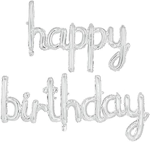 thumbnail image 2 of 16" Silver Foil Happy Birthday Balloons Banner – PMLAND Party Decoration 2 of 6