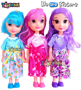 Toyshine Pack of 3 We are Sisters Doll Set for Kids, 8 Inches, PVC Non-Toxic Material, Assorted Dress Design