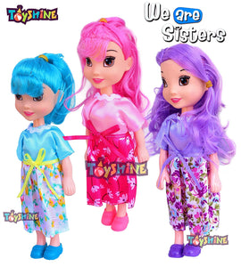 Toyshine Pack of 3 We are Sisters Doll Set for Kids, 8 Inches, PVC Non-Toxic Material, Assorted Dress Design