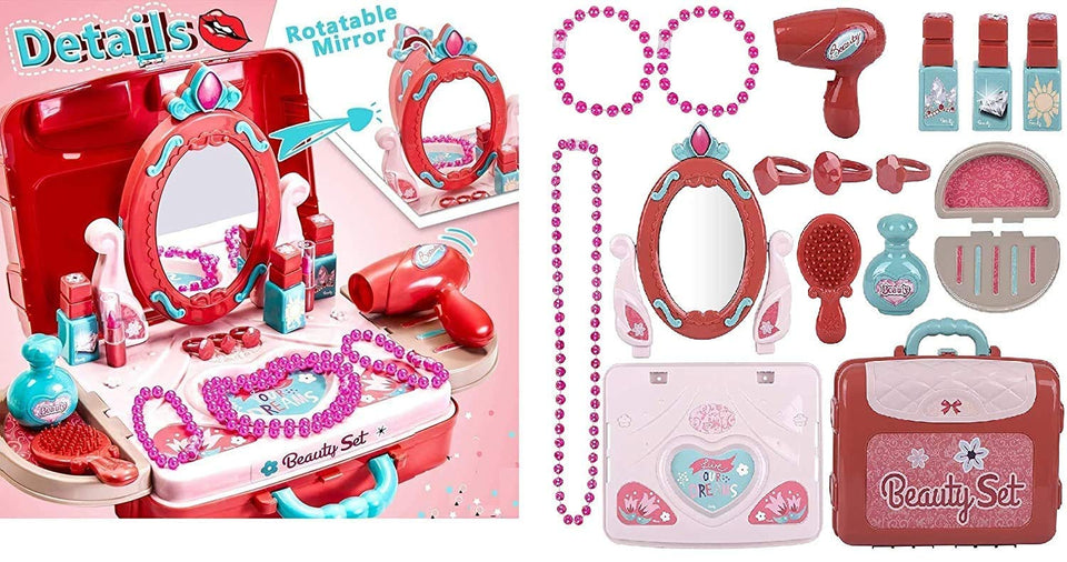 Toyshine 3 in 1 Carry Along Beauty Set Toy with Briefcase and 14 Accessories - Multi Color (TS-2022)