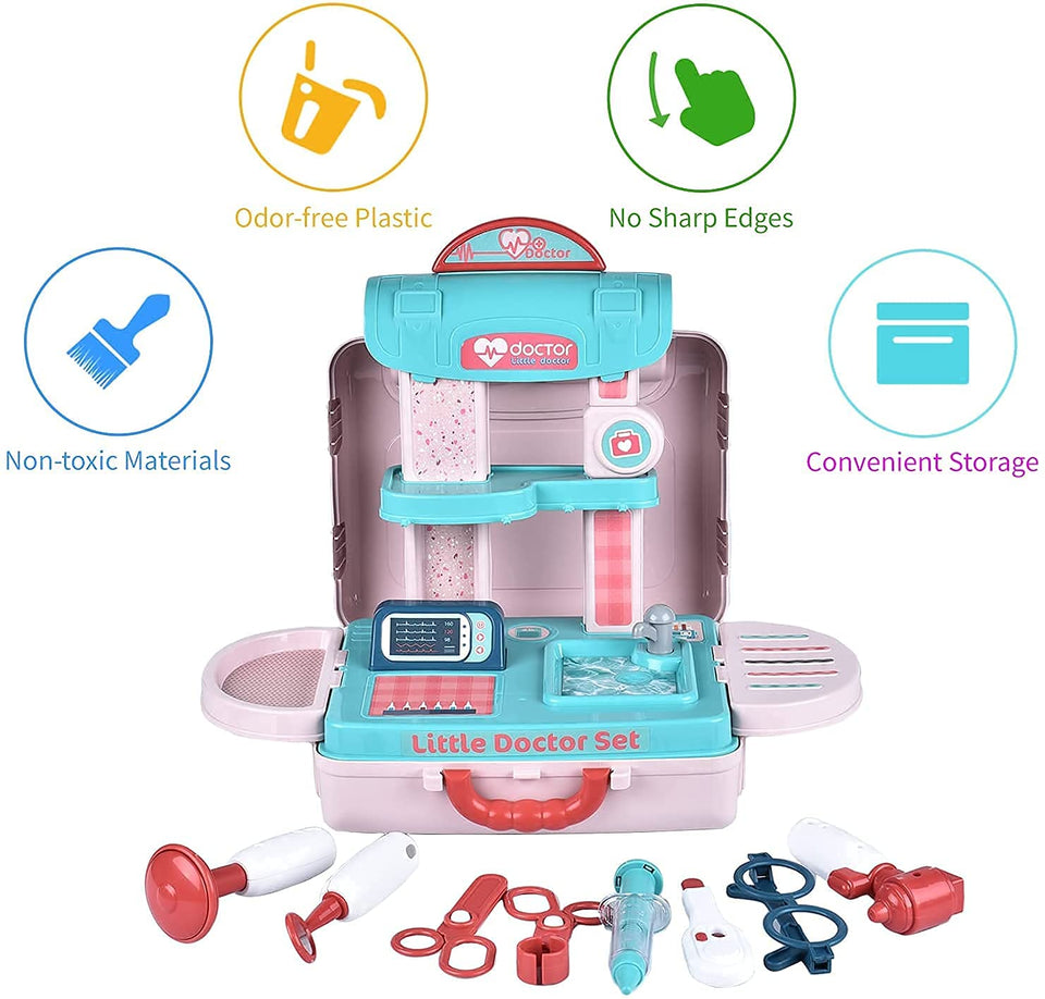 Toyshine 3 in 1 Carry Along Doctor Set Pretend Play Toy, 12 Accessories, Pretend Play Learning Toy