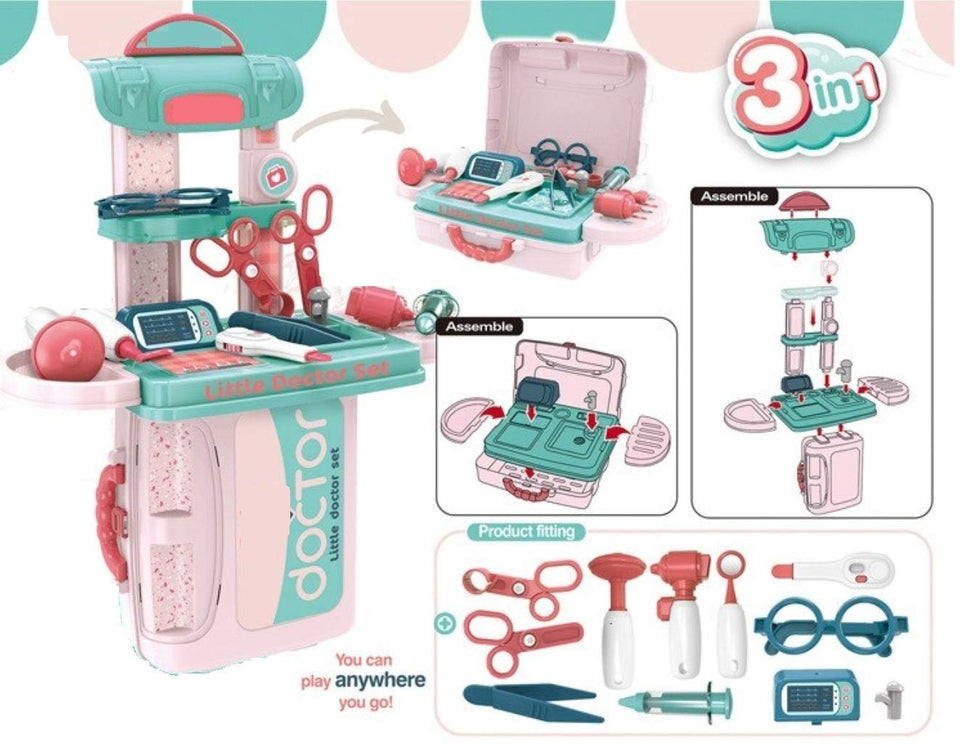 Toyshine 3 in 1 Carry Along Doctor Set Pretend Play Toy, 12 Accessories, Pretend Play Learning Toy