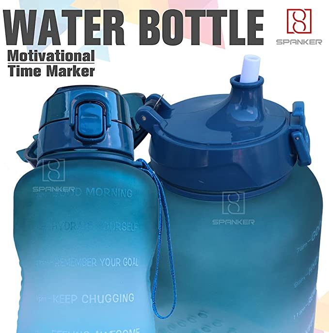 Spanker Motivational Water Bottle Gallon with Time Marker Large Capacity 2000ML, Leakproof BPA Free Fitness Sports Water Bottle ,(Blue) SSTP