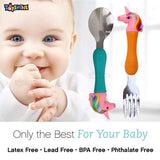 Toyshine Unicorn Theme Stainless Steel Baby Feeding Spoon and Fork Set for Kids