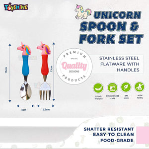 Toyshine Unicorn Theme Stainless Steel Baby Feeding Spoon and Fork Set for Kids