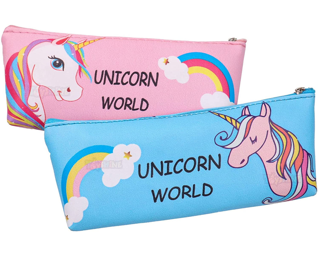 Toyshine Pack of 2 Unicorn Soft Pencil Storage Case Pouch- Kids School Supply Organizer Students Stationery Pouch for Girls- Pink and Blue (TS-2022)