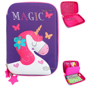 Toyshine Unicorn Magic Hardtop Pencil Case with Compartments - Kids Large Capacity School Supply Organizer Students Stationery Box - Girls Boys Pen Pouch (TS-2022)