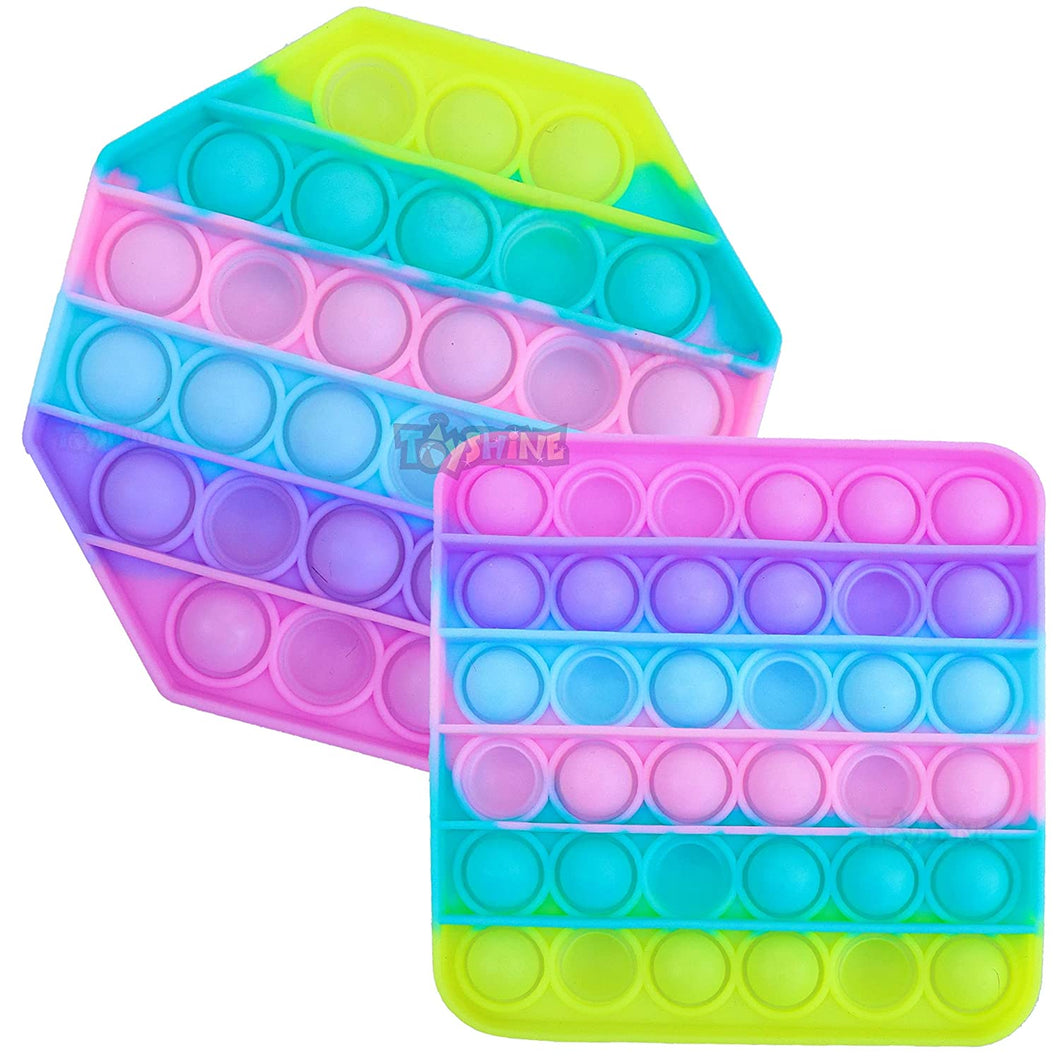 Toyshine Pack of 2- Octagone and Square- Fidget Popping Sounds Toy, BPA Free Silicone, Push Bubbles Toy for Autism Stress Reliever, Sensory Toy - Light Color Pop It Toy