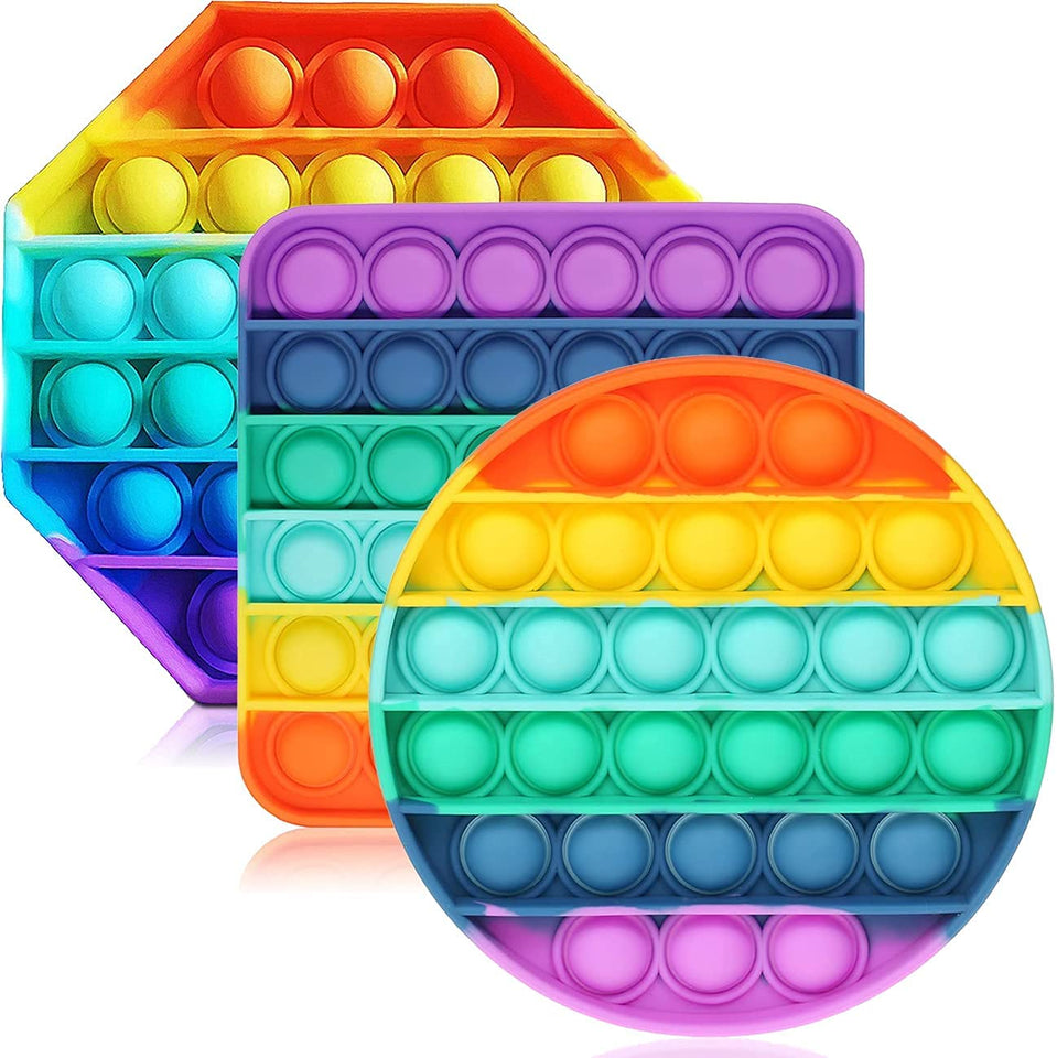 Toyshine Pack of 3- Square, Octagone, Circle - Fidget Popping Sounds Toy, BPA Free Silicone, Push Bubbles Toy for Autism Stress Reliever, Sensory Toy Pop It Toy (TS-2022)