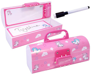 Toyshine Pencil Box with Code Lock Pen Case Large Capacity Multi-Layer Multi-Function Storage Bag Secret Compartment Pencil Box - Unicorn Pink
