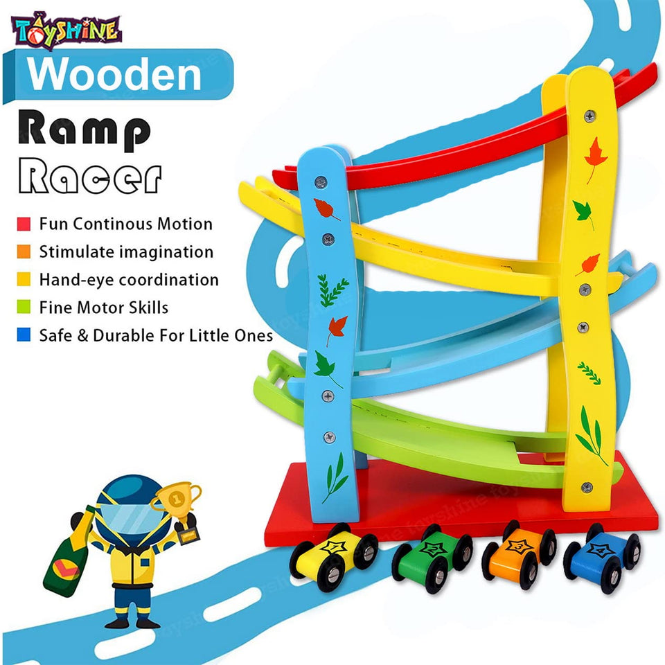 Toyshine Wooden Ramp Race Track Car Set Toy