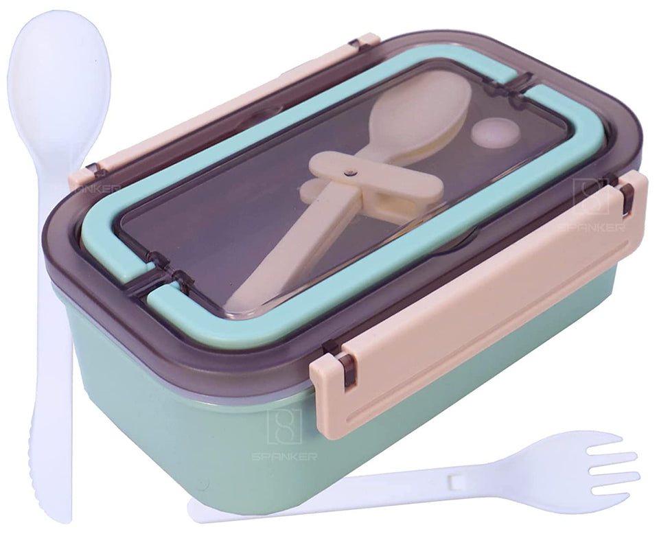 Spanker Lunch Box Thermal Stainless Steel Insulation YUM YUM Box Tableware Set Portable Lunch Containers For Kid Adult Student Children Keep Food - Green