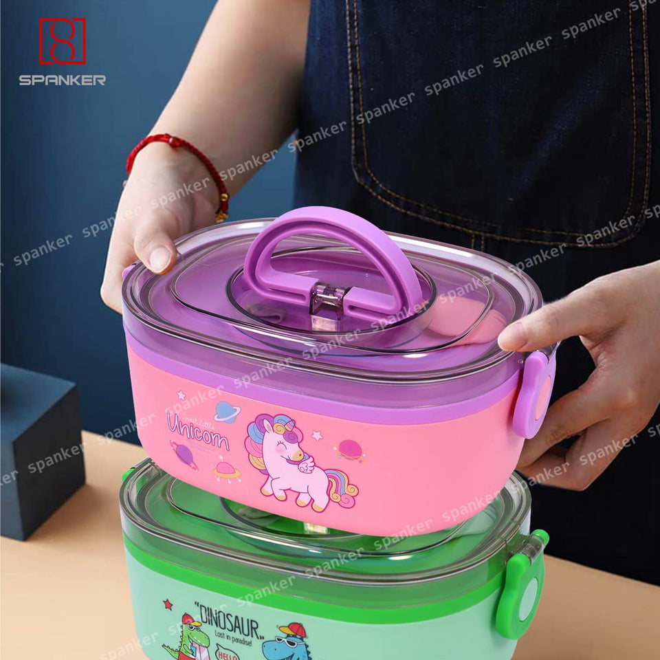 Spanker Unicorn Lunch Box Thermal Stainless Steel 1000 ML Insulation Brunch Munch Box Tableware Set Portable Lunch Containers for Kid Adult Student Children Keep Food - Pink