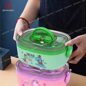Spanker Dinosaur Lunch Box Thermal Stainless Steel 1000 ML Insulation Brunch Munch Box Tableware Set Portable Lunch Containers for Kid Adult Student Children Keep Food - Green
