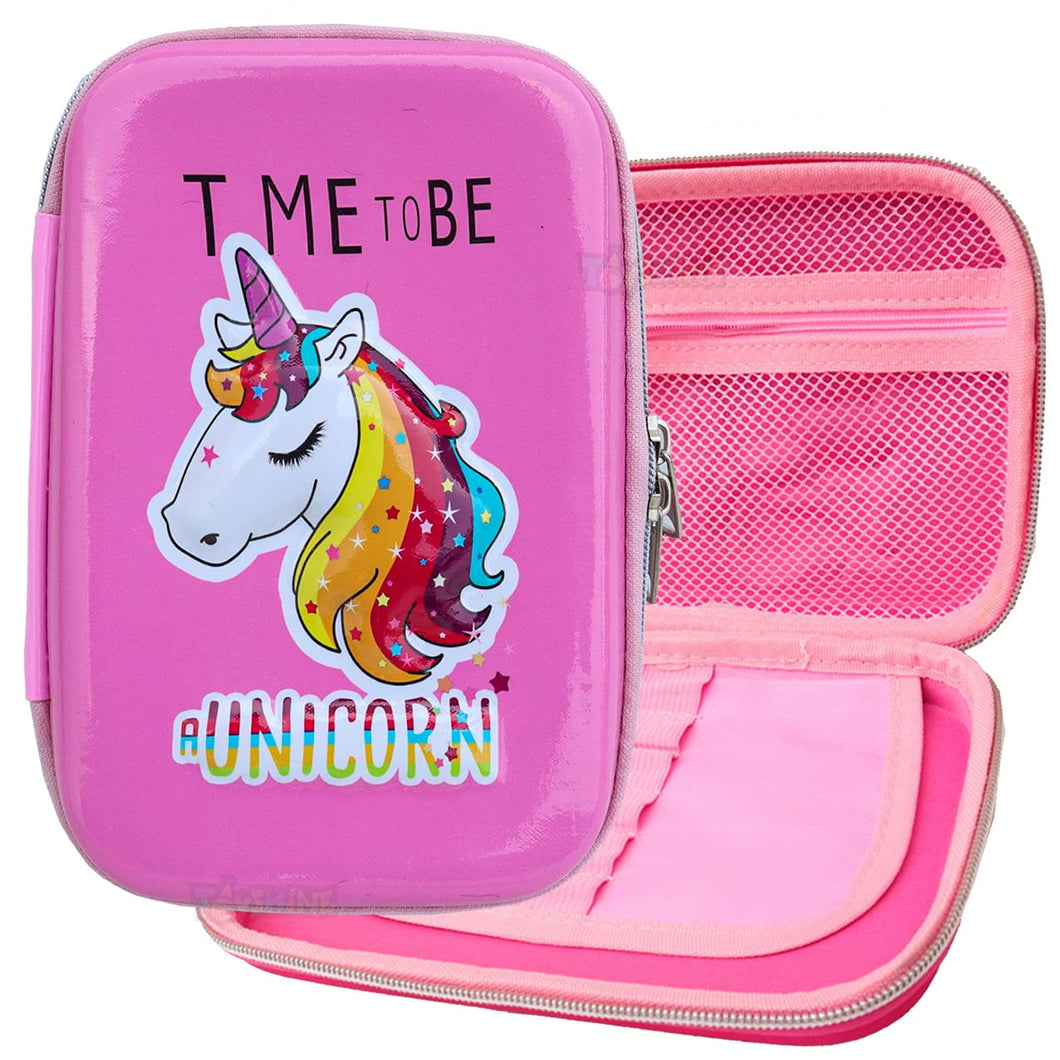 Toyshine Pink Unicorn Hardtop Pencil Case with Compartments - Kids Large Capacity School Supply Organizer Students Stationery Box - Girls Boys Pen Pouch - Light Pink