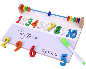 Toyshine 3 in 1 Wooden Activity Numbers Chalk Writing Board with Counting Abacus