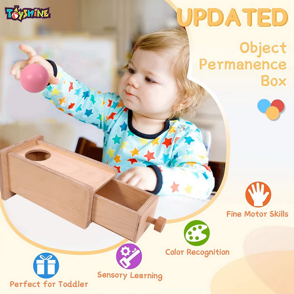 Toyshine Wooden Montessori Materials Object Permanence Box for Toddlers (Object Permanence Box w/ Drawer)