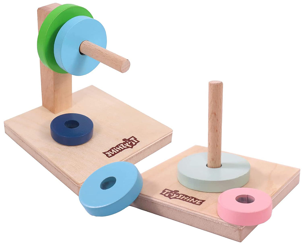 Toyshine Wooden Horizontal and Vertical Stacking Rings Stacker Multiple Shapes Making | Educational Learning Toy for Kids, Birthday Gift for Boys Girls 1 2 3 Year Old Present Non Toxic