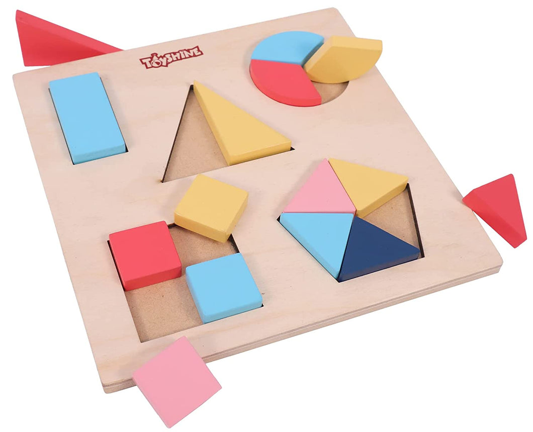 Toyshine 15 Pcs Wooden Educational Shape Color Puzzle Geometric Recognition Board Toys for 2 3 4 5 6 Year Old Boys Girls