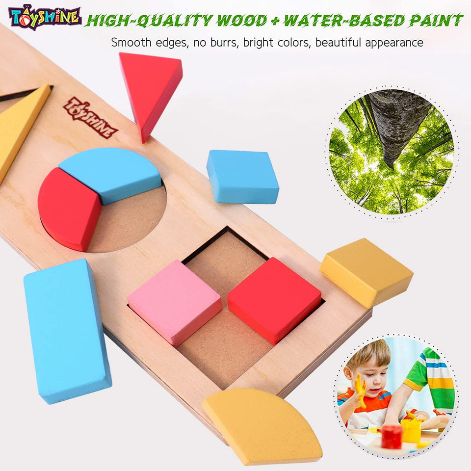 Toyshine 10 Pcs Wooden Educational Shape Color Puzzle Geometric Recognition Board Toys for 2 3 4 5 6 Year Old Boys Girls