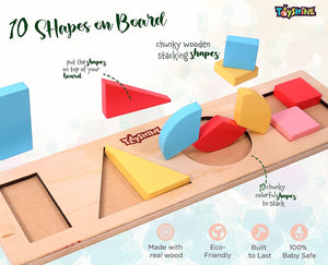 Toyshine 10 Pcs Wooden Educational Shape Color Puzzle Geometric Recognition Board Toys for 2 3 4 5 6 Year Old Boys Girls