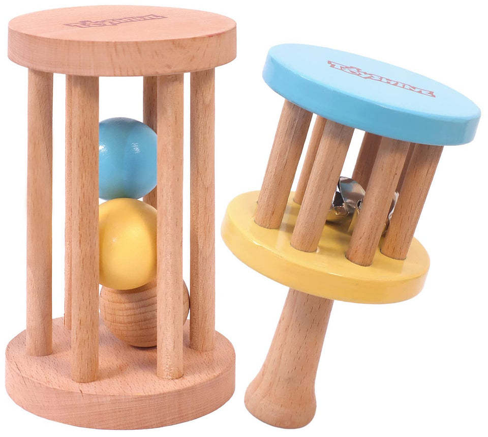 Toyshine 2pc Set Wooden Baby Toy Wooden Rattles Teether Toys Wood Ring Montessori Toys