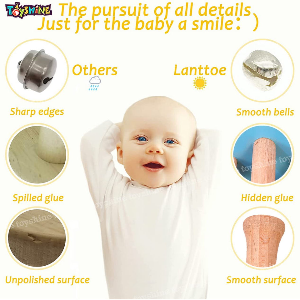 Toyshine 2pc Set Wooden Baby Toy Wooden Rattles Teether Toys Wood Ring Montessori Toys