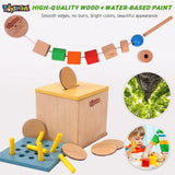 Toyshine Pack of 2 Montessori Matchstick Box and Wooden Lacing Beads for Toddlers , Kids Threading Toys