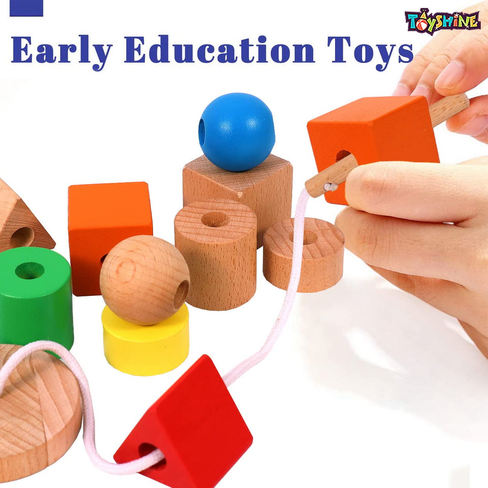 Toyshine Pack of 2 Montessori Matchstick Box and Wooden Lacing Beads for Toddlers , Kids Threading Toys