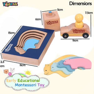 Toyshine Wooden Combo of 3 Puzzles Board Knob Wooden Puzzle Geometric Shape Puzzle Early Education Material Sensorial Toy for Toddler Shape & Color Sorter