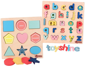 Toyshine Wooden Combo of Small ABC and Shape Puzzle Toy, Educational and Learning Toy