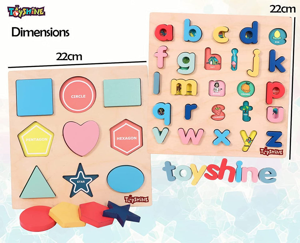 Toyshine Wooden Combo of Small ABC and Shape Puzzle Toy, Educational and Learning Toy