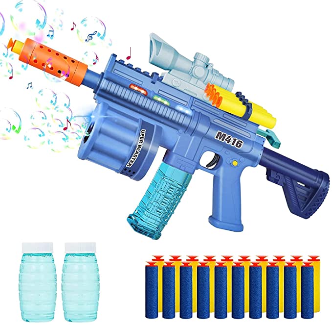 Toyshine 3 in 1 Soft Bullet Blaster Toy Gun with Bubble Maker Gun Toy & Light Music Blaster Gun Toy - 20 Foam Darts M416 Bubble Machine Gun Toy with 2 Bottle Solutions