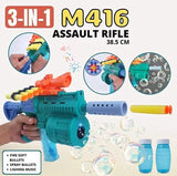 Toyshine 3 in 1 Soft Bullet Blaster Toy Gun with Bubble Maker Gun Toy & Light Music Blaster Gun Toy - 20 Foam Darts M416 Bubble Machine Gun Toy with 2 Bottle Solutions