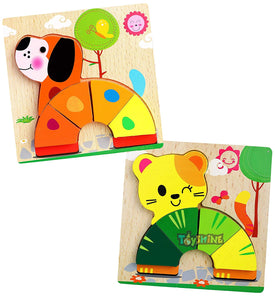Toyshine 2 in 1 Wooden Pick and Fix Puzzle Toy, Premium Wooden Puzzle with Thick Wooden Slab - Dog and Bear (TS-2022)