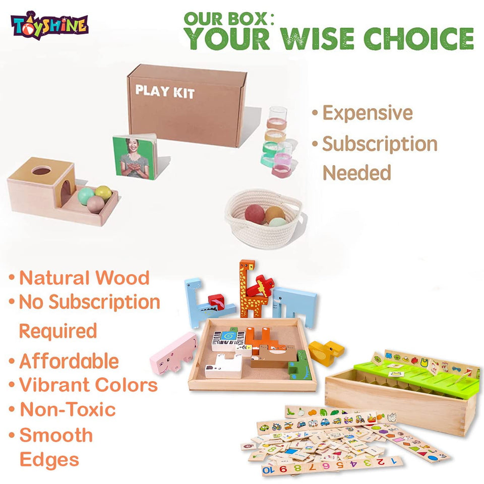 Toyshine Pack of 2 Wooden Monstessori Box | Wooden Animal Building Blocks and Classification Box | Gift Present for 2-5 Years Boy Girl Toddler Toy