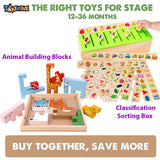 Toyshine Pack of 2 Wooden Monstessori Box | Wooden Animal Building Blocks and Classification Box | Gift Present for 2-5 Years Boy Girl Toddler Toy