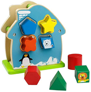 Toyshine My Little Wooden Educational Shapes House Shape Sorter | Puzzle Sensory Baby Toy with Colorful Blocks, Animal Design (TS-2022)
