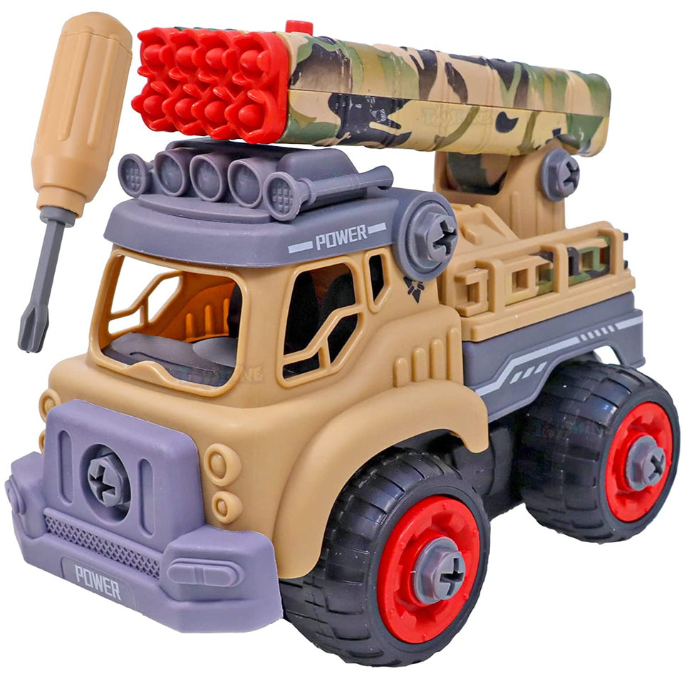 Toyshine Take-a-Part DIY Army Vehicle Truck Car Toy Set, Friction Motion, - Model B, Brown