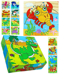 Toyshine 6 in 1 Wooden Block Puzzle Dinosaur and Ocean Animals for 2 3 4+ Years Boy Girl Educational Montessori Toys Jigsaw Puzzle (Pack of 2) - Model 5