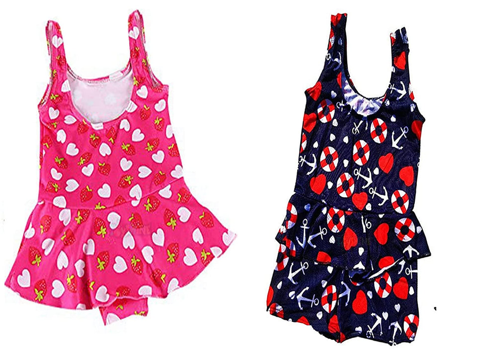 Toyshine Swimming Costume1 Peice Suit for Baby Girls 3-4 yrs SP-103,(Pack of 2) Color and Design May Vary SSTP (TS-2022)