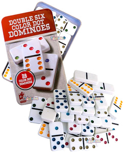 Toyshine Double 6 Color Dot Dominoes Game Set, Classic 28 Pieces in Tin Case, Match and Fun Game
