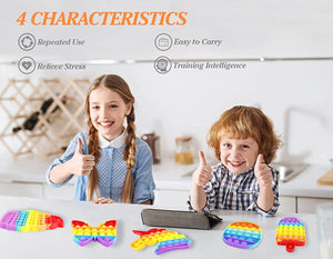 Toyshine Pack of 3- Butterfly, Unicorn, ICE Cream- Fidget Popping Sounds Toy, BPA Free Silicone, Push Bubbles Toy for Autism Stress Reliever, Sensory Toy- Dark Color